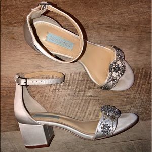 Bridal Satin Block Heel Ivory Jeweled BetsyJohnson